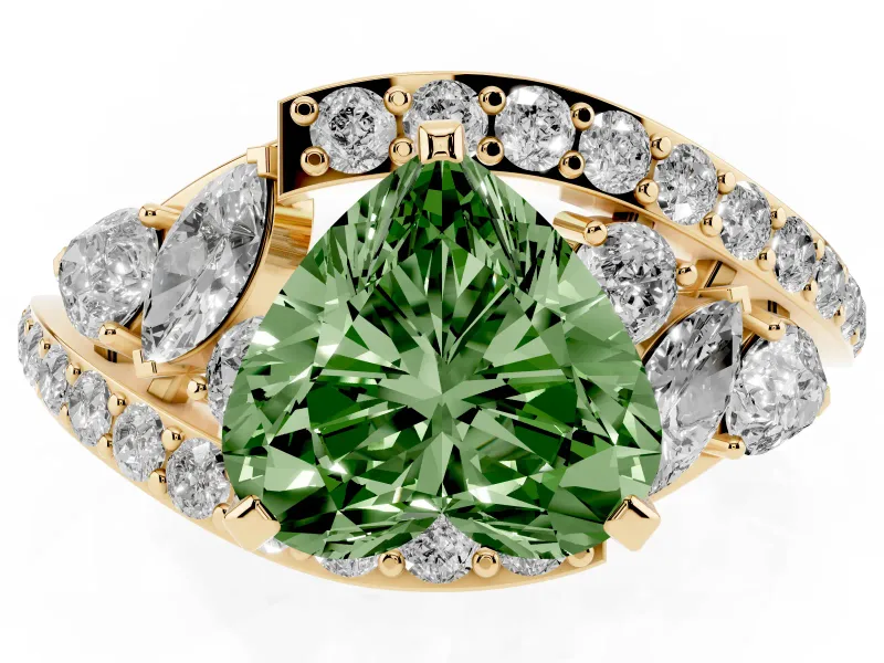 Heart-Shaped Bypass Pavé Engagement Ring Setting for a Fancy Green Lab-Grown Diamond | Yellow Gold
