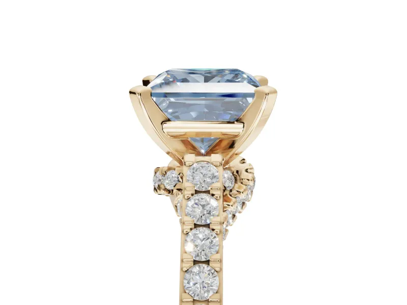 Princess Cut Pavé Solitaire Engagement Ring Setting for a Fancy Blue Lab-Grown Diamond | Crossover Gallery | Yellow Gold