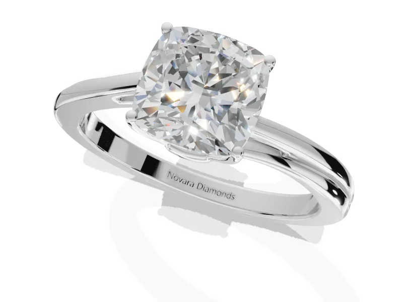 Cushion Cut Bypass Solitaire Engagement Ring Setting | Plain Polished Band | Sterling Silver