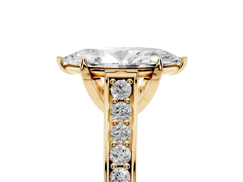 Marquise Graduated Pavé Solitaire Engagement Ring Setting | Wide Pavé Row Band | Yellow Gold