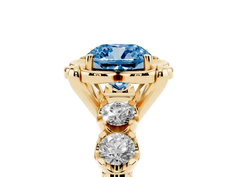 Cushion Cut Floral Engagement Ring Setting for a Fancy Blue Lab-Grown Diamond | Petal Frame | Yellow Gold
