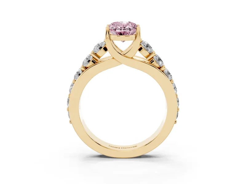 Oval Graduated Engagement Ring Setting for a Fancy Pink Lab-Grown Diamond | Yellow Gold