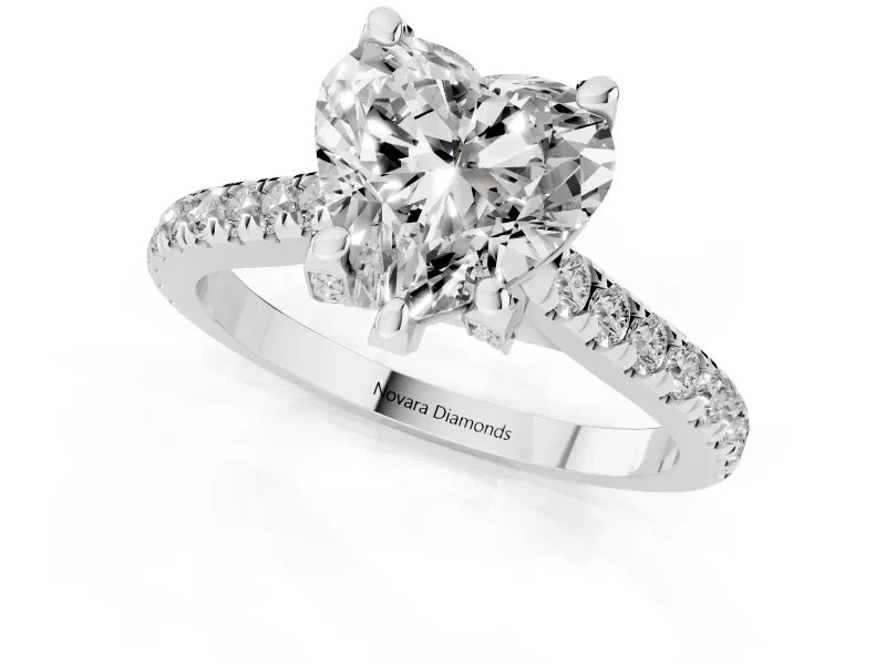Heart-Shaped Hidden Halo Pave Engagement Ring Setting | Claw Prongs | Sterling Silver