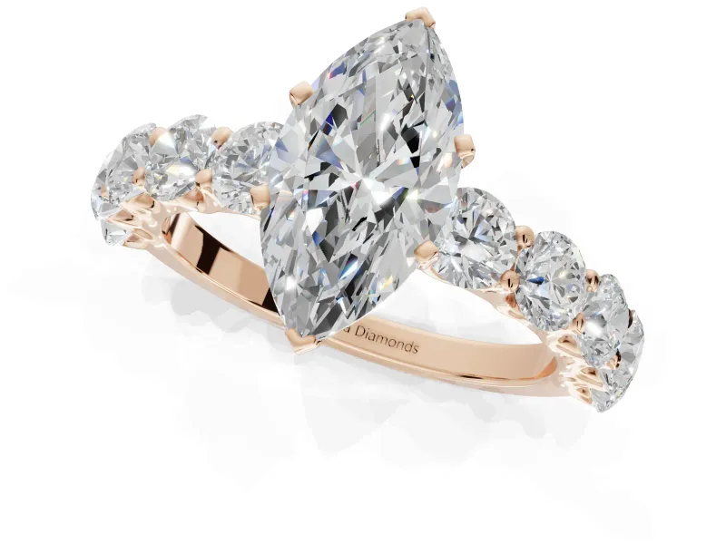 Marquise Side Stone Engagement Ring Setting | Scalloped Prong Accents | Rose Gold