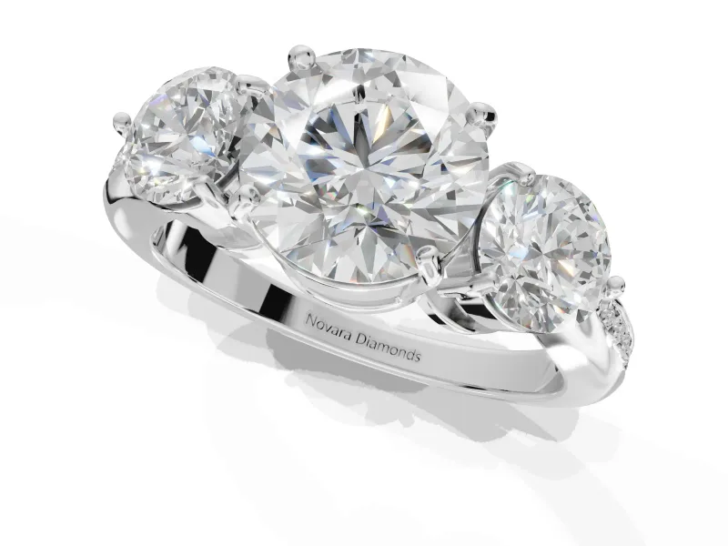 Round Three Stone Engagement Ring Setting | Tapered Pave Band | Platinum