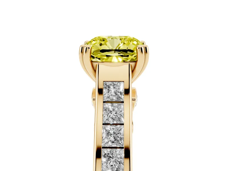 Cushion Cut Channel Engagement Ring Setting for a Fancy Yellow Lab-Grown Diamond | Yellow Gold - Design NV-24671