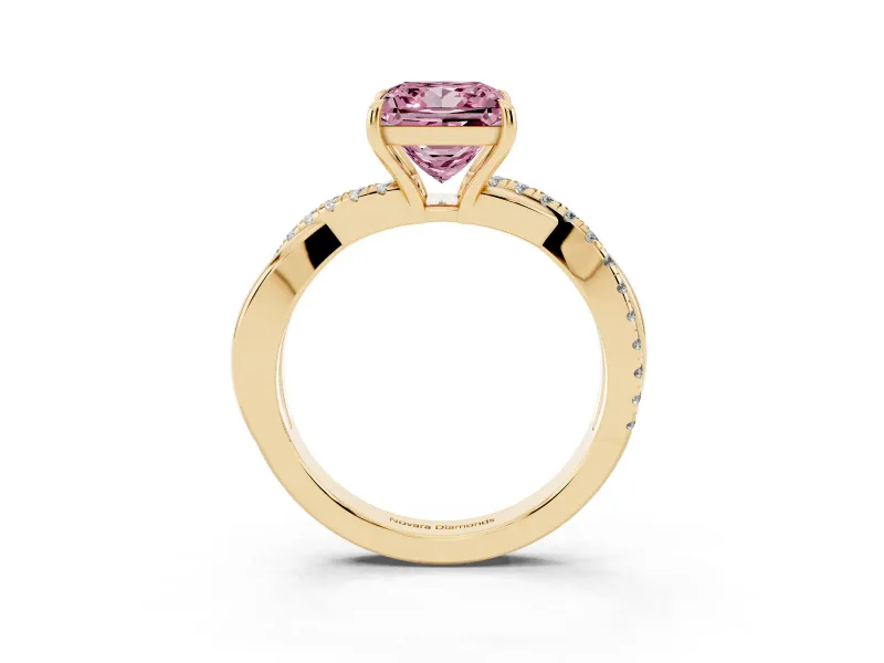 Princess Cut Crossover Engagement Ring Setting for a Fancy Pink Lab-Grown Diamond | Yellow Gold