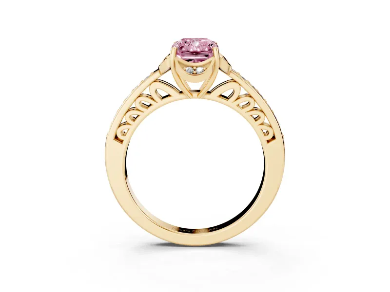 Radiant Cut Floral Pavé Engagement Ring Setting for a Fancy Pink Lab-Grown Diamond | Yellow Gold