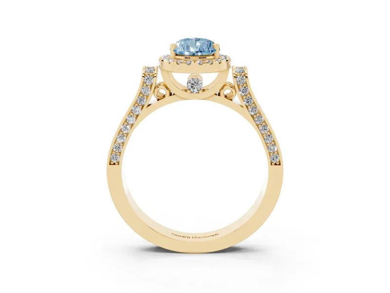 Pear-Shaped Halo Engagement Ring Setting for a Fancy Blue Lab-Grown Diamond | Pavé Panel Shoulders | Yellow Gold