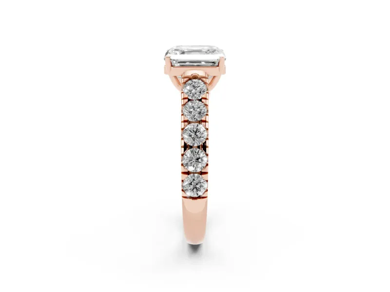Asscher Cut Cut-Down Side Stone Engagement Ring Setting | Scalloped Shoulders | Rose Gold