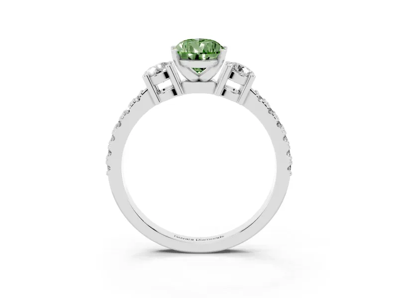 Pear-Shaped Three Stone Pavé Engagement Ring Setting for a Fancy Green Lab-Grown Diamond | Round Side Stones | Platinum