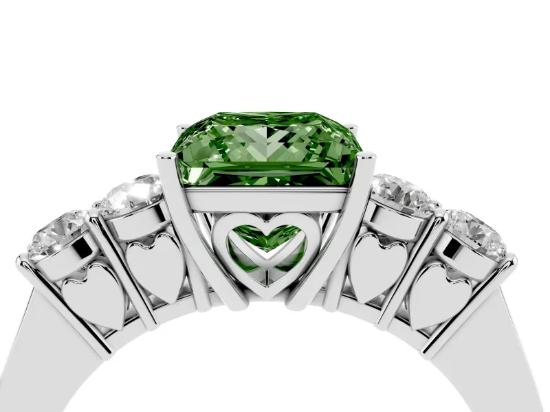 Princess Cut 5 Stone Engagement Ring Setting for a Fancy Green Lab-Grown Diamond | Platinum