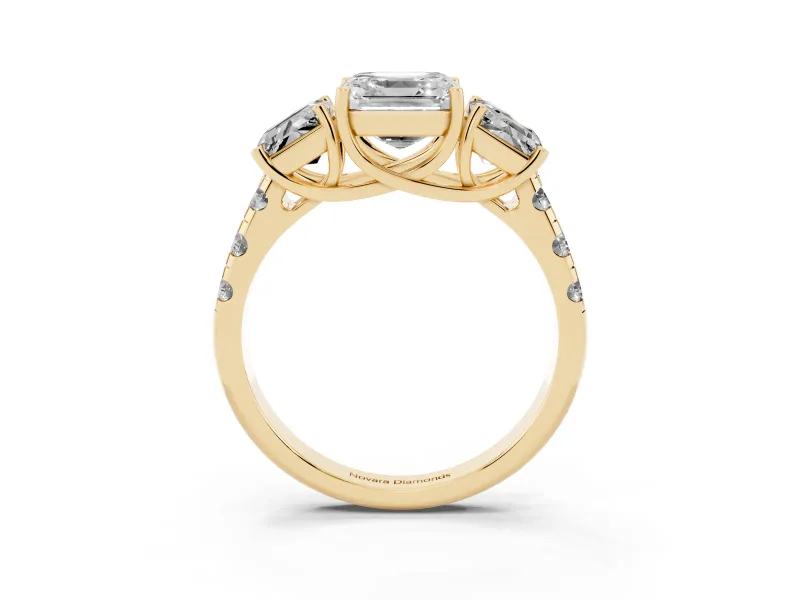Asscher Cut Three Stone Engagement Ring Setting | Accented Shoulders | Yellow Gold