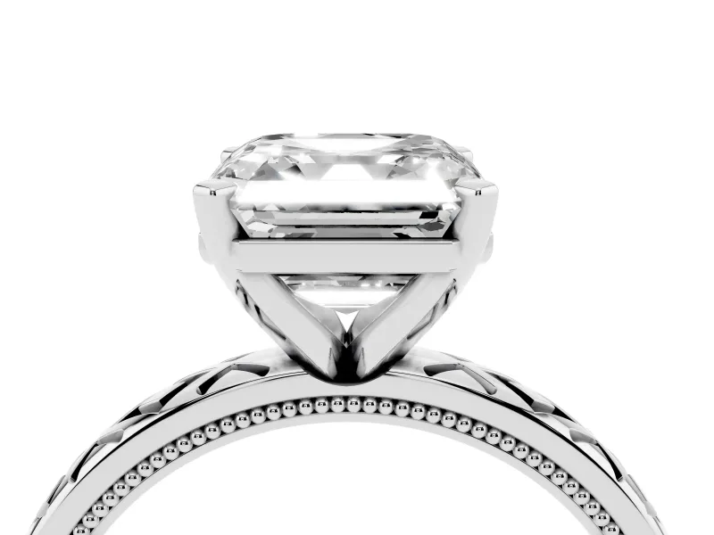 Asscher Cut Vintage Milgrain Solitaire Engagement Ring Setting | X Pattern Band | Sterling Silver
