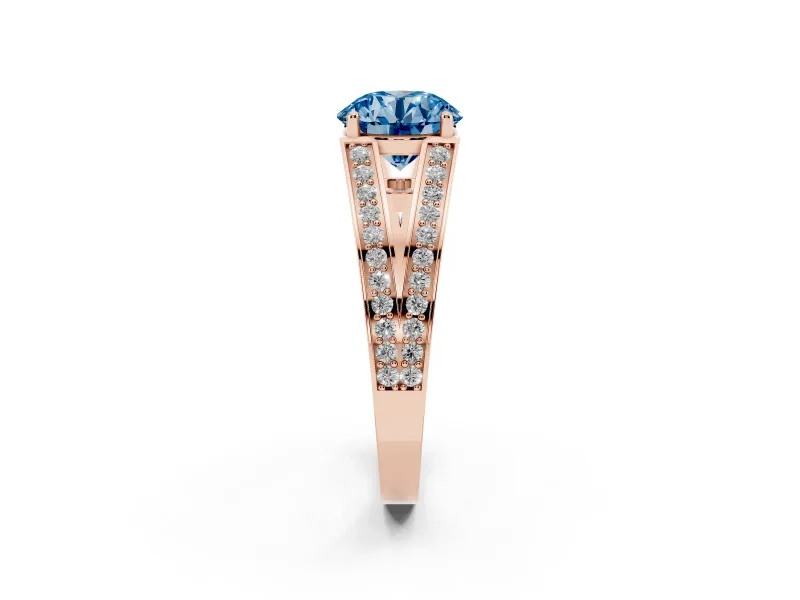 Round Split Shank Pavé Engagement Ring Setting for a Fancy Blue Lab-Grown Diamond | Rose Gold