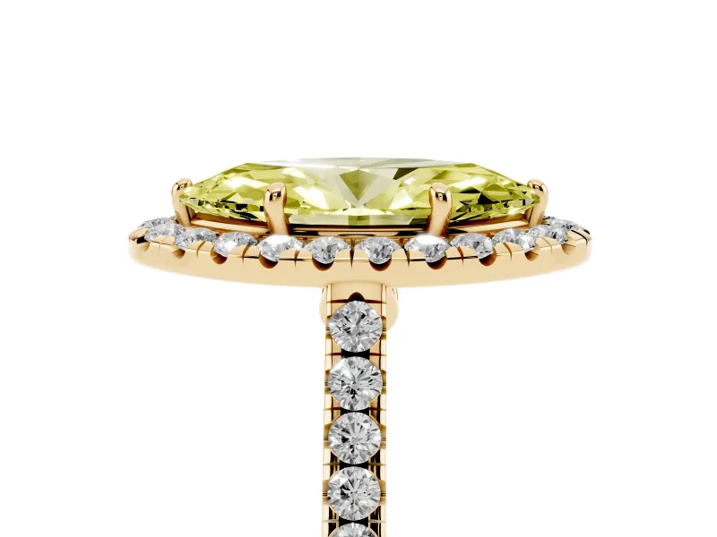 Marquise Halo Engagement Ring Setting for a Fancy Yellow Lab-Grown Diamond | Pave Shoulders | Yellow Gold