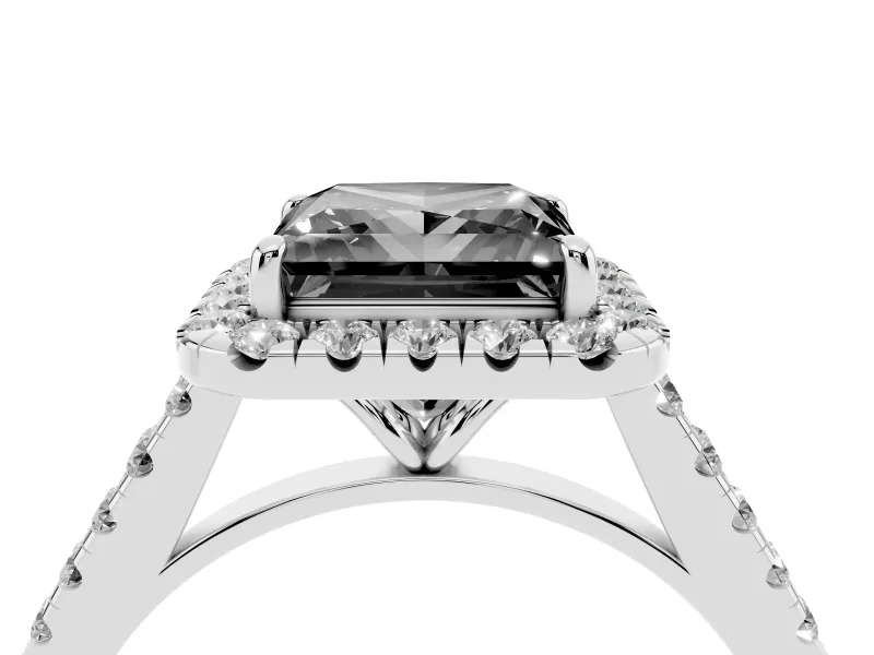 Princess Cut Halo Engagement Ring Setting for a Black Center | Pavé Shoulders | Platinum
