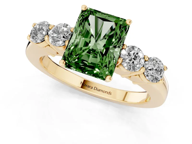 Radiant Cut 5 Stone Engagement Ring Setting for a Fancy Green Lab-Grown Diamond | Yellow Gold