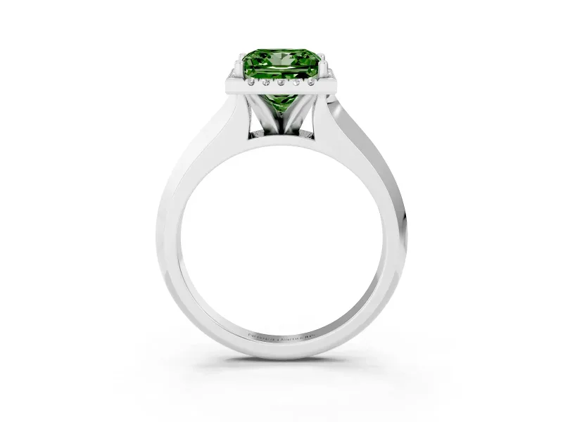 Fancy Green Princess Cut Diamond Halo Ring Set in Platinum with Cathedral Band and Prong Setting