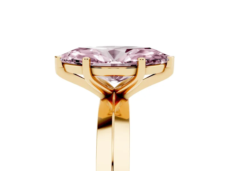 Fancy Pink Marquise Cut Diamond Solitaire Engagement Ring Set in Yellow gold with Flat Band and Prong Setting