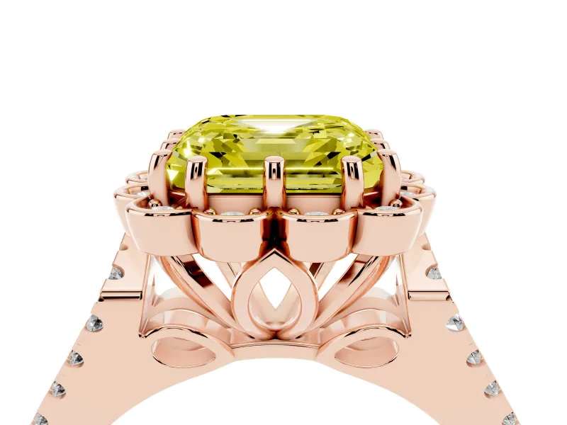 Asscher Cut Floral Halo Engagement Ring Setting for a Fancy Yellow Lab-Grown Diamond | Pavé Split Shank | Rose Gold