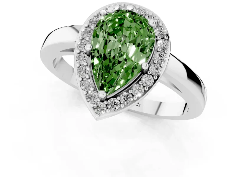 Fancy Green Pear Cut Diamond Halo Ring Set in White gold with Solitaire Band and Prong Setting