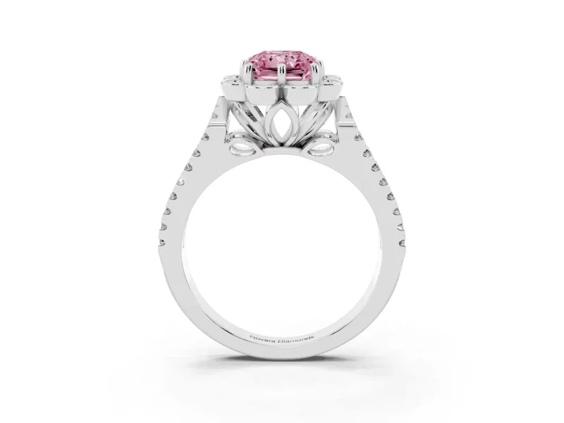 Radiant Cut Floral Halo Engagement Ring Setting for a Fancy Pink Lab-Grown Diamond | Pavé Split Shank | Sterling Silver