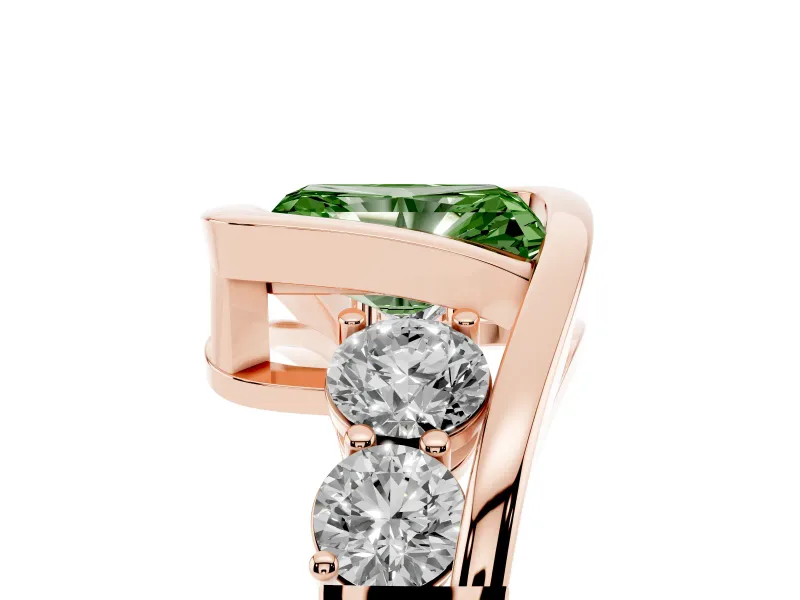 Radiant Cut Bezel Bypass Engagement Ring Setting for a Fancy Green Lab-Grown Diamond | Rose Gold