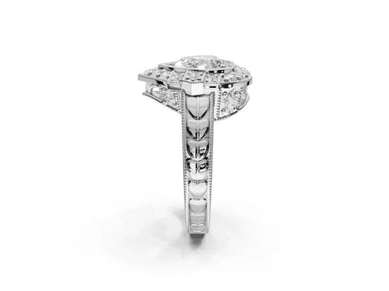Heart-Shaped Vintage Halo Engagement Ring Setting | Art Deco Side Panels | Platinum