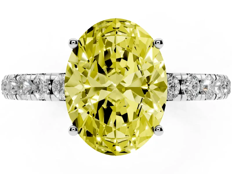 Oval Pave Engagement Ring Setting for a Fancy Yellow Lab-Grown Diamond | Shared Prong Band | Sterling Silver