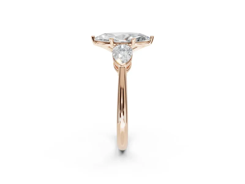 Marquise Three-Stone Engagement Ring Setting | Pear Side Stones | Rose Gold
