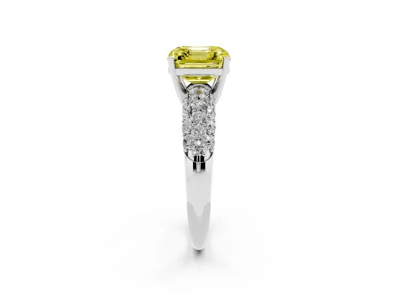 Asscher Cut Close Set Pave Engagement Ring Setting for a Fancy Yellow Lab-Grown Diamond | Multi Row | Sterling Silver