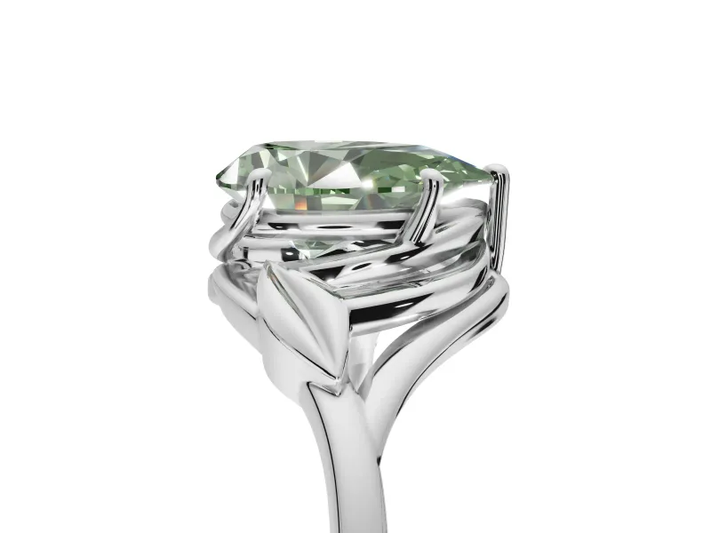 Pear-Shaped Leaf Bypass Solitaire Engagement Ring Setting for a Fancy Green Lab-Grown Diamond | Sterling Silver