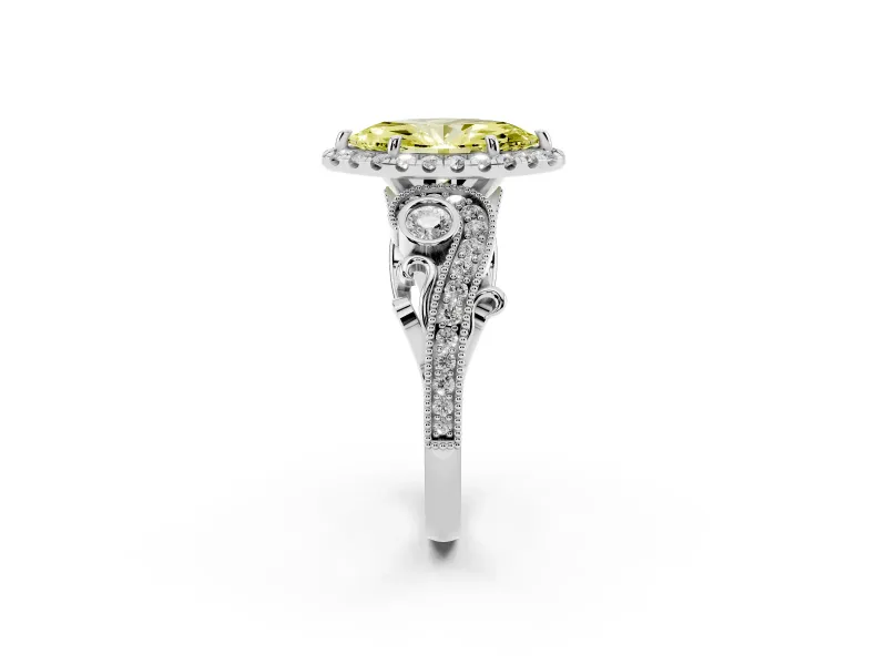 Marquise Halo Engagement Ring Setting for a Fancy Yellow Lab-Grown Diamond | Sterling Silver - Design NV-24754