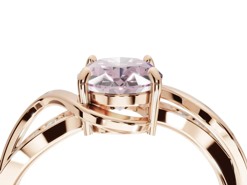 Oval Bypass Solitaire Engagement Ring Setting for a Fancy Pink Lab-Grown Diamond | Pavé and Plain Strands | Rose Gold