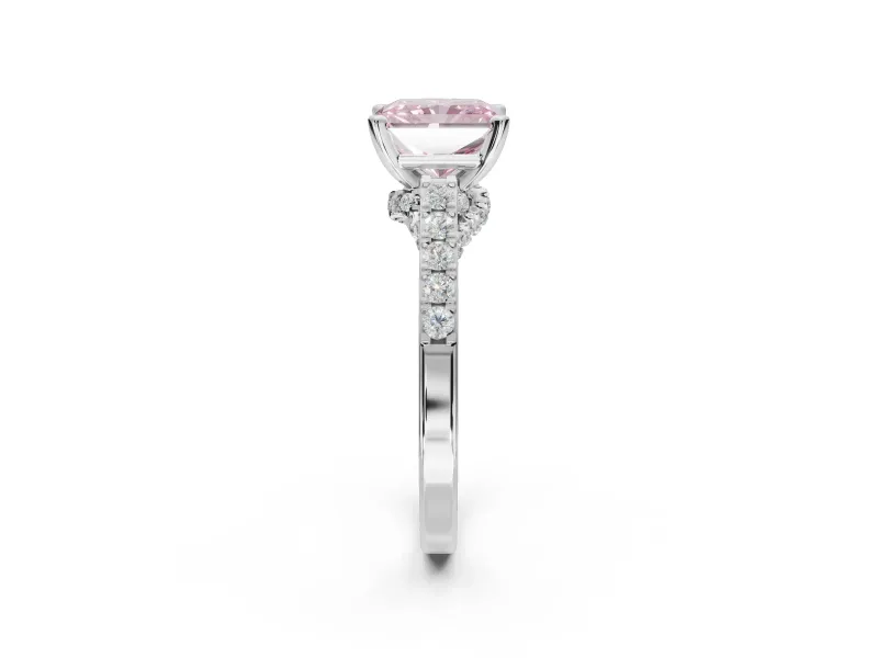Radiant Cut Pavé Solitaire Engagement Ring Setting for a Fancy Pink Lab-Grown Diamond | Crossover Gallery | Platinum
