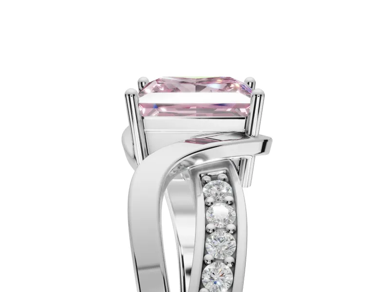 Princess Cut Bypass Solitaire Engagement Ring Setting for a Fancy Pink Lab-Grown Diamond | Pavé Strands | White Gold