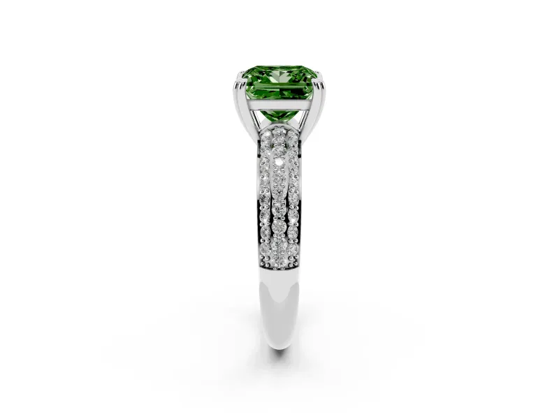 Princess Cut Three Row Pave Engagement Ring Setting for a Fancy Green Lab-Grown Diamond | White Gold