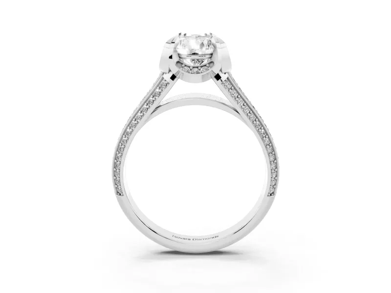 Pear Cut Diamond Pavé Split Shank Solitaire Ring Set in White gold with Prong Setting