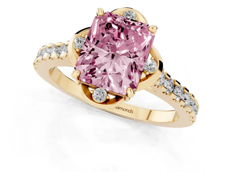 Radiant Cut Floral Petal Engagement Ring Setting for a Fancy Pink Lab-Grown Diamond | Petal Accents | Yellow Gold