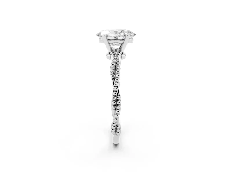 Oval Cut Diamond Solitaire Ring Set in Platinum with Twisted Band and Bead Prong Setting