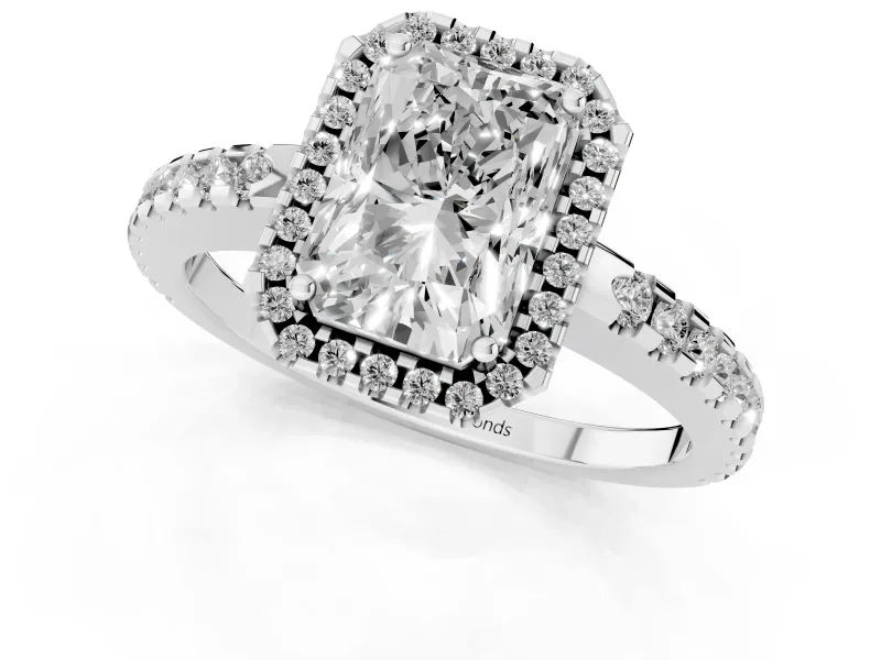 Radiant Cut Halo Engagement Ring Setting | Half Pave Band | Platinum