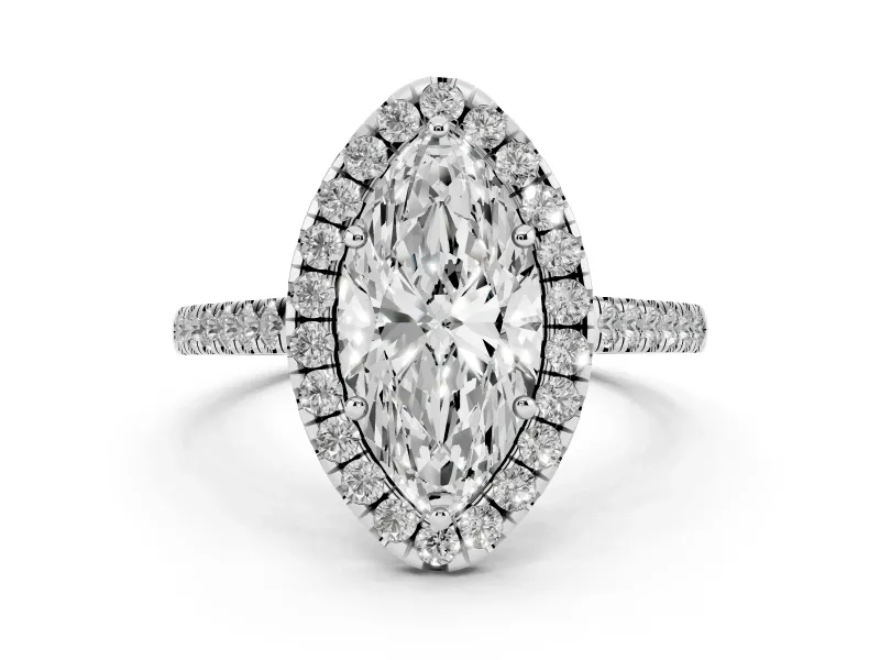 Marquise Cut Diamond Halo Pavé Engagement Ring Set in Silver with Prong Setting