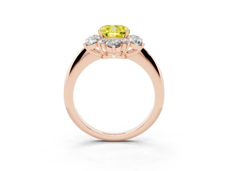 Cushion Cut Cluster Halo Engagement Ring Setting for a Fancy Yellow Lab-Grown Diamond | Rose Gold