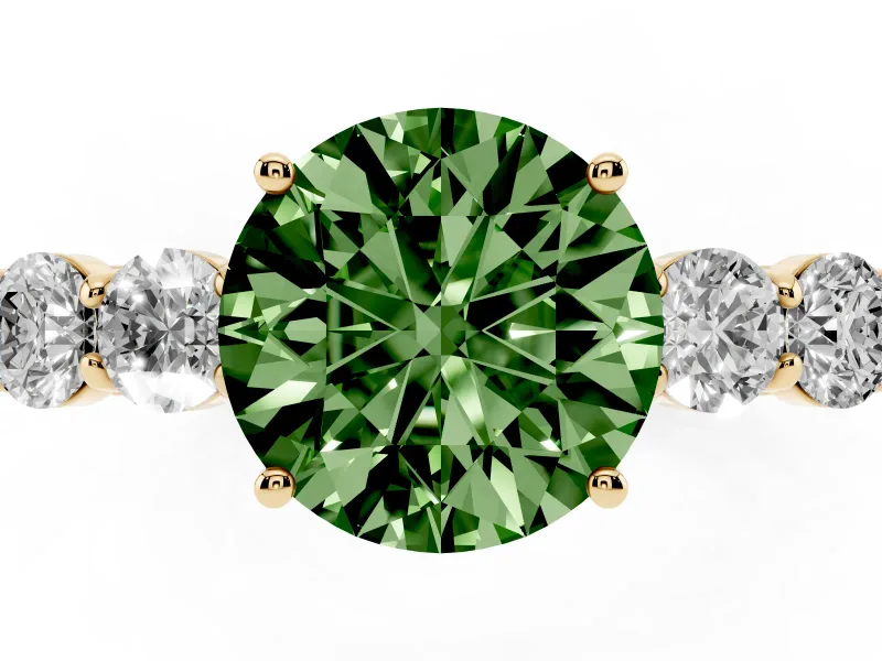 Round Close Set Five Stone Engagement Ring Setting for a Fancy Green Lab-Grown Diamond | Yellow Gold