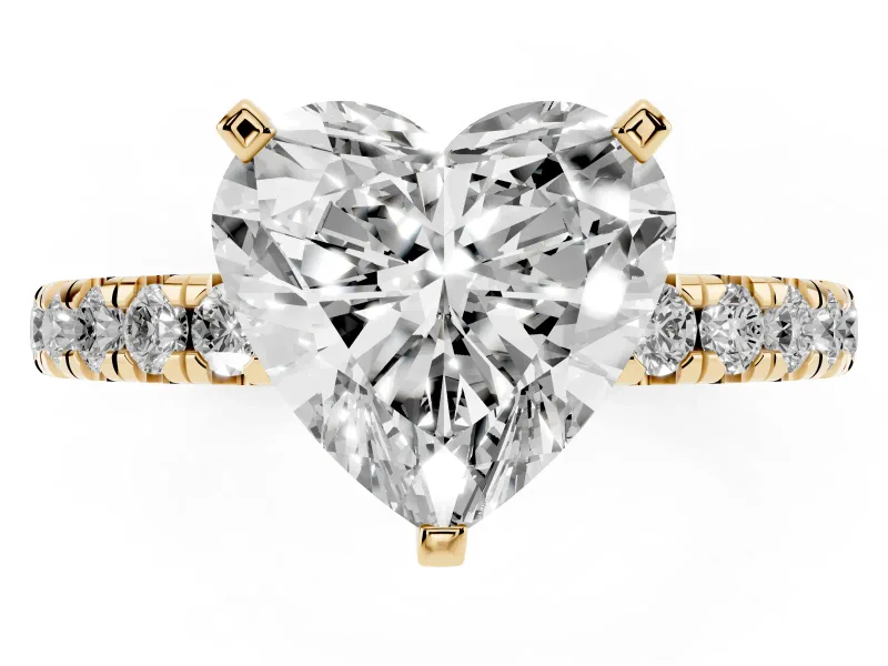 Heart-Shaped Pavé Solitaire Engagement Ring Setting | Shared Prong Band | Yellow Gold