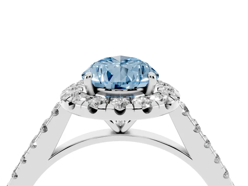 Pear-Shaped Halo Engagement Ring Setting for a Fancy Blue Lab-Grown Diamond | Pave Shoulders | Platinum