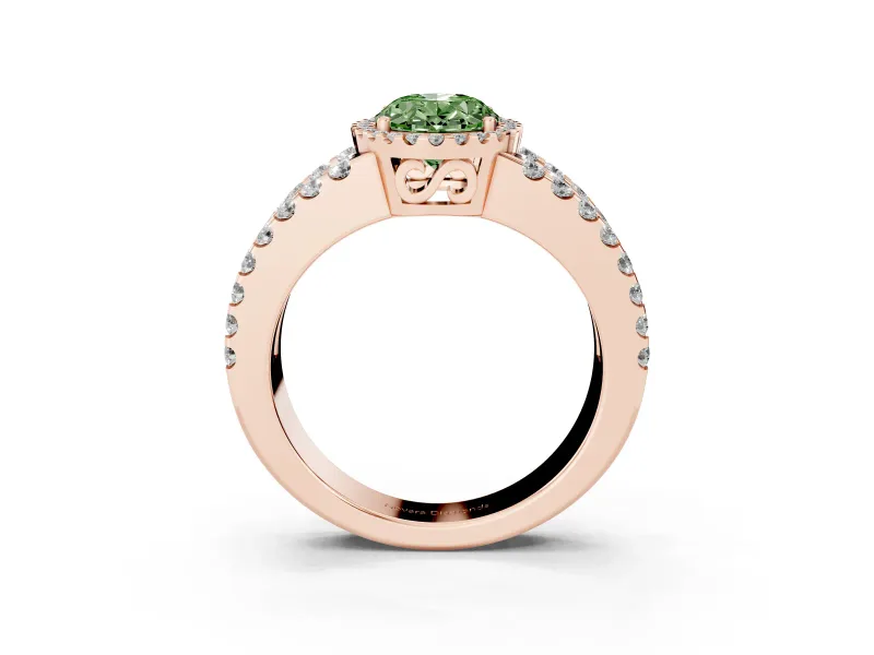 Oval Halo Split Shank Engagement Ring Setting for a Fancy Green Lab-Grown Diamond | Rose Gold