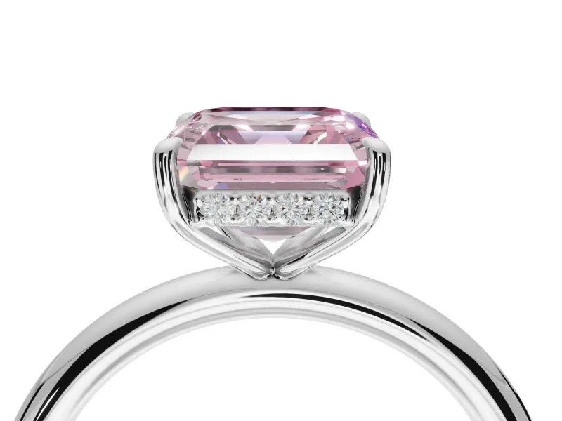 Asscher Cut Hidden Halo Ring Setting for a Fancy Pink Lab-Grown Diamond | White Gold
