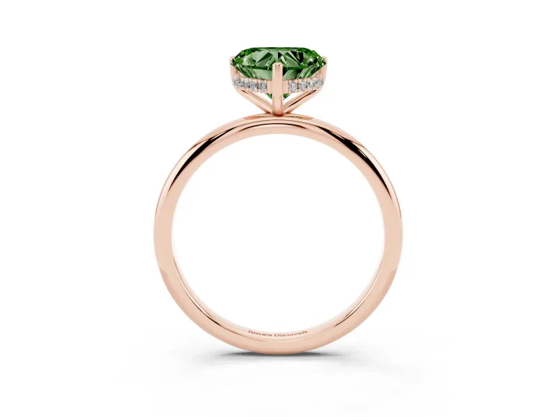 Heart-Shaped Hidden Halo Engagement Ring Setting for a Fancy Green Lab-Grown Diamond | Plain Band | Rose Gold